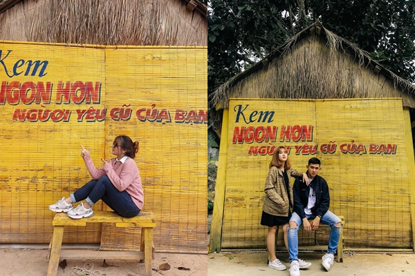 Slogan thú vị nổi bật trên bức mành màu vàng