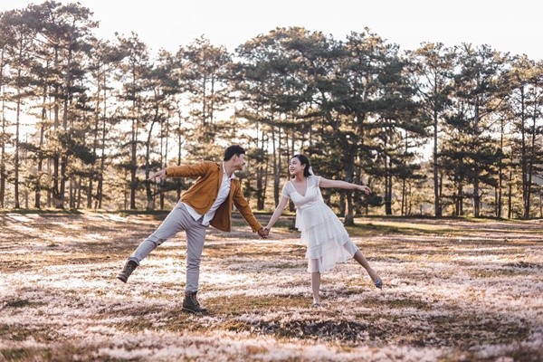 Đồi cỏ hồng cũng là điểm chụp cưới được yêu thích