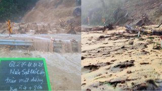 Đèo Khánh Lê sạt lở nghiêm trọng, đường Nha Trang - Đà Lạt bị chia cắt