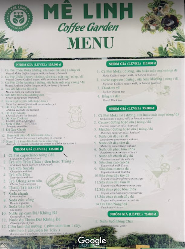 Menu Cafe Me Linh 2023 Cho Khach Tham Quan