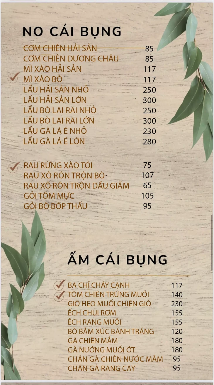 Tiem Ca Phe Xom Leo Menu 2